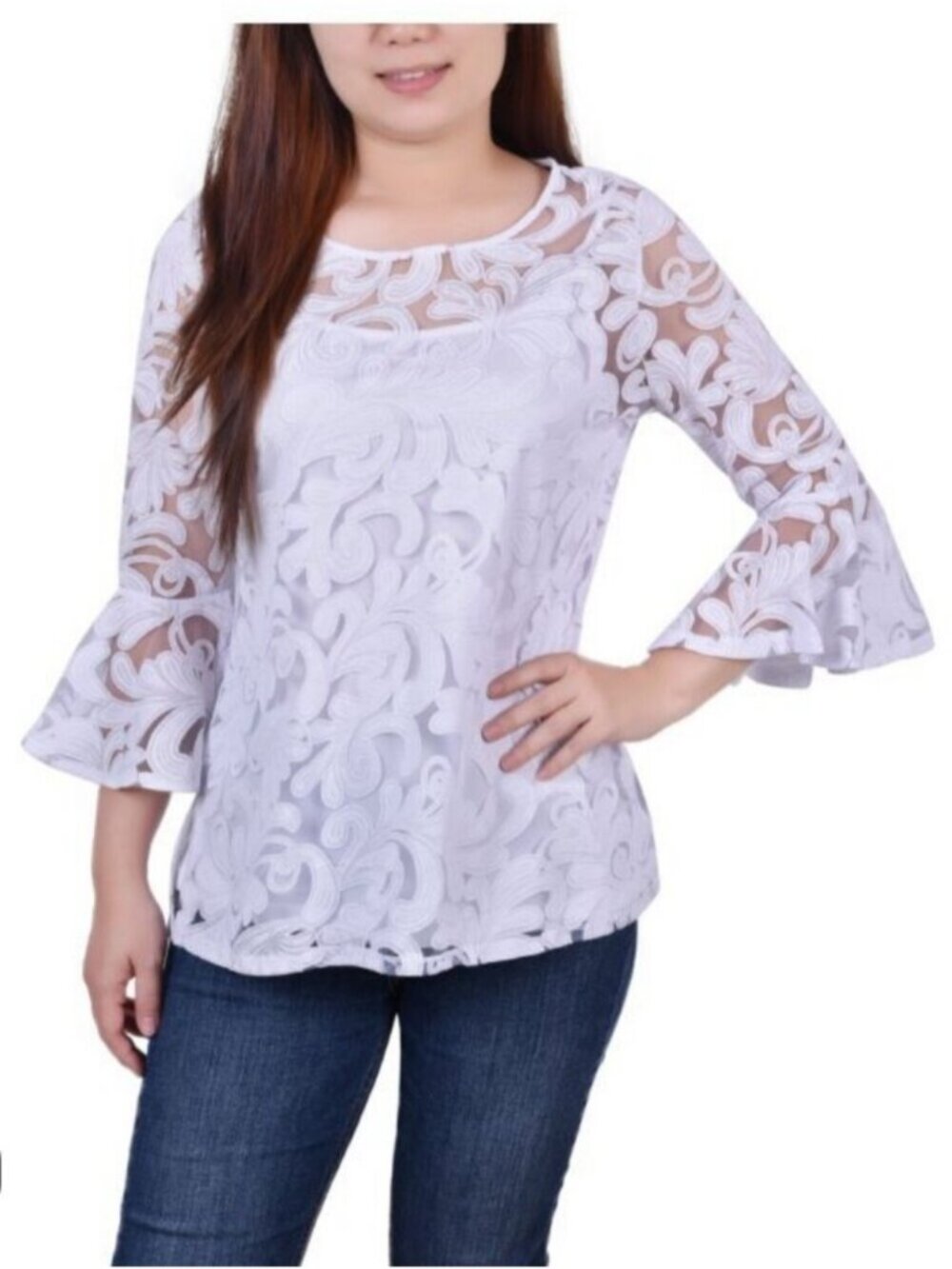 Delicate White Floral Lace Overlay Blouse